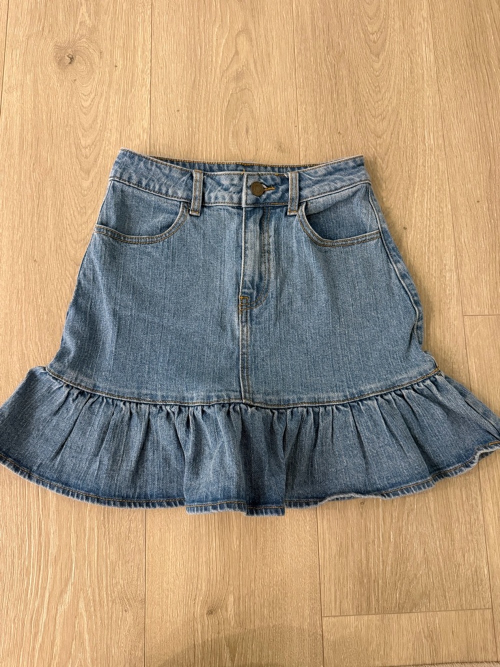 Ruffle-Hem Denim Mini Skirt - Blue